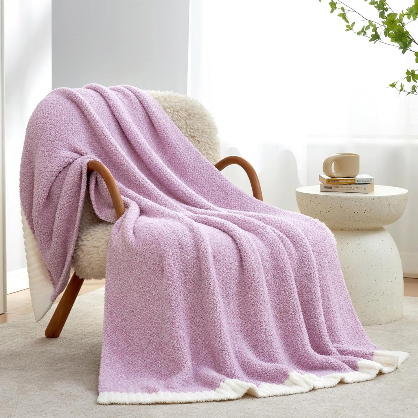 Snuggle Sac Light Purple Throw Blanket for Couch, Super Soft Warm Lavender Blankets Cozy Knit Fuzzy Plush Lightweight Throws for Sofa, Bed,Living Room, Heather Lilac, 50x60 inches