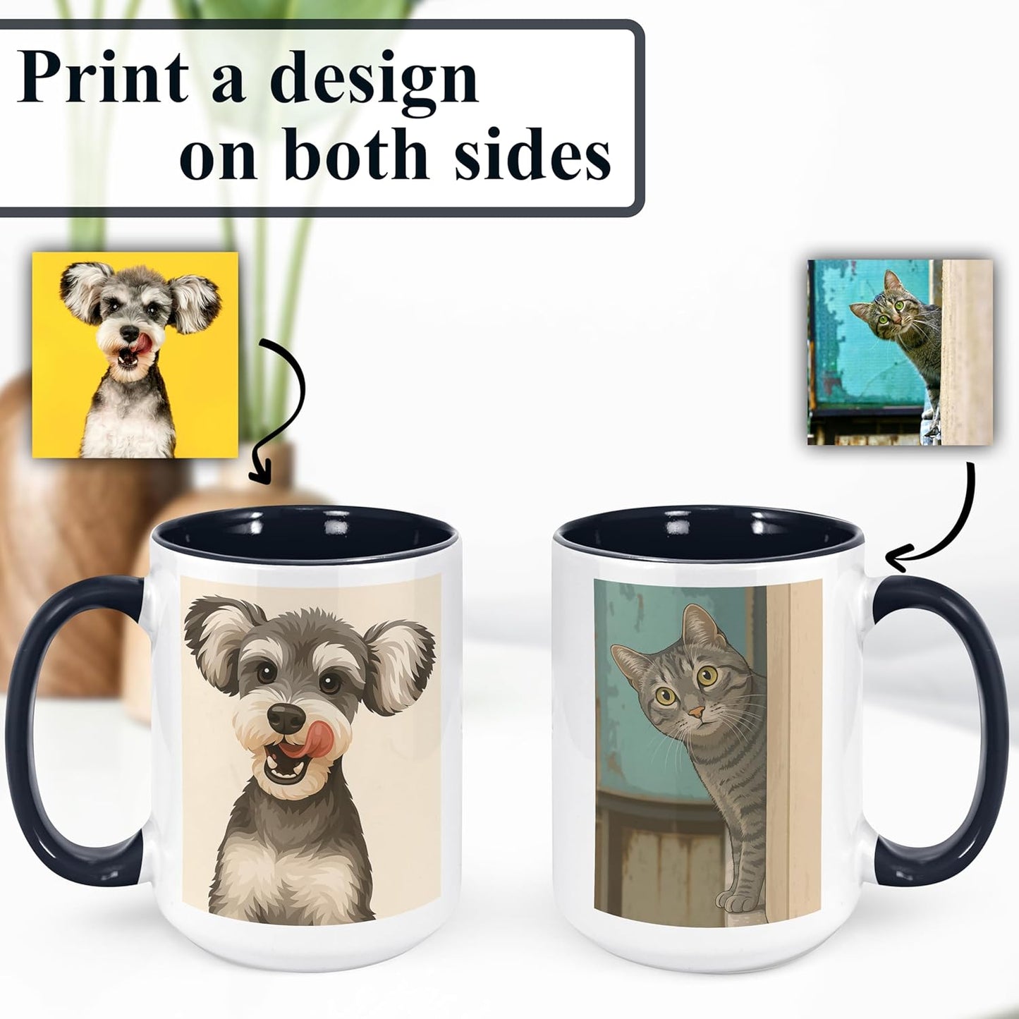 Personalized Coffee Mug, Custom Drawing Portrait Gift, Funny Customized Coffee Gift for Men & Women, Custom Mugs with Pictures, Black 15oz Father's Day Mug