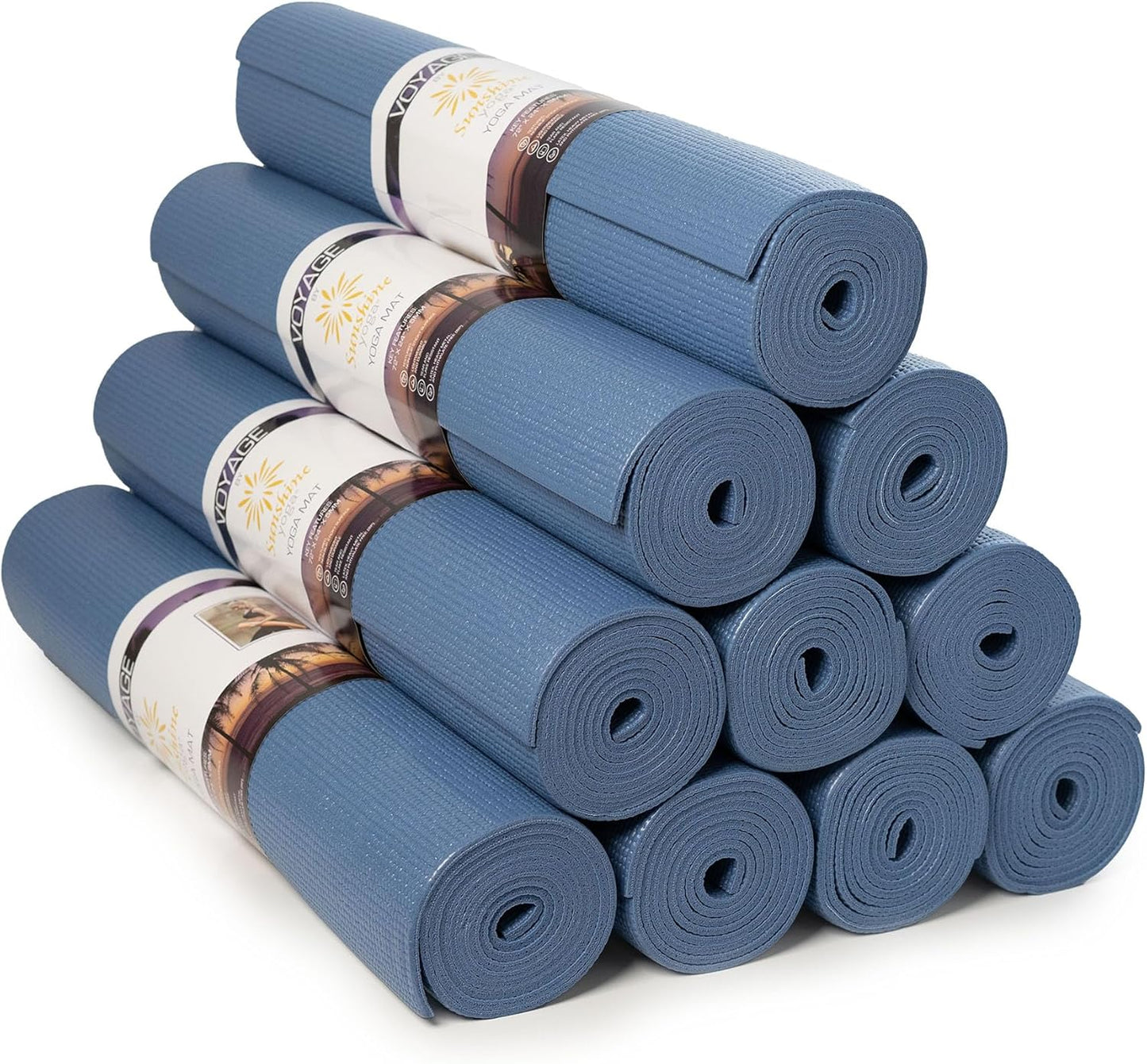 Sunshine Yoga Voyage Yoga Mat, 10 Pack, 72" x 24" Professional Studio and Gym Bulk Yoga Mats, 5mm Thick, Durable, Anti-Tear, Non Slip Fitness and Exercise Mats