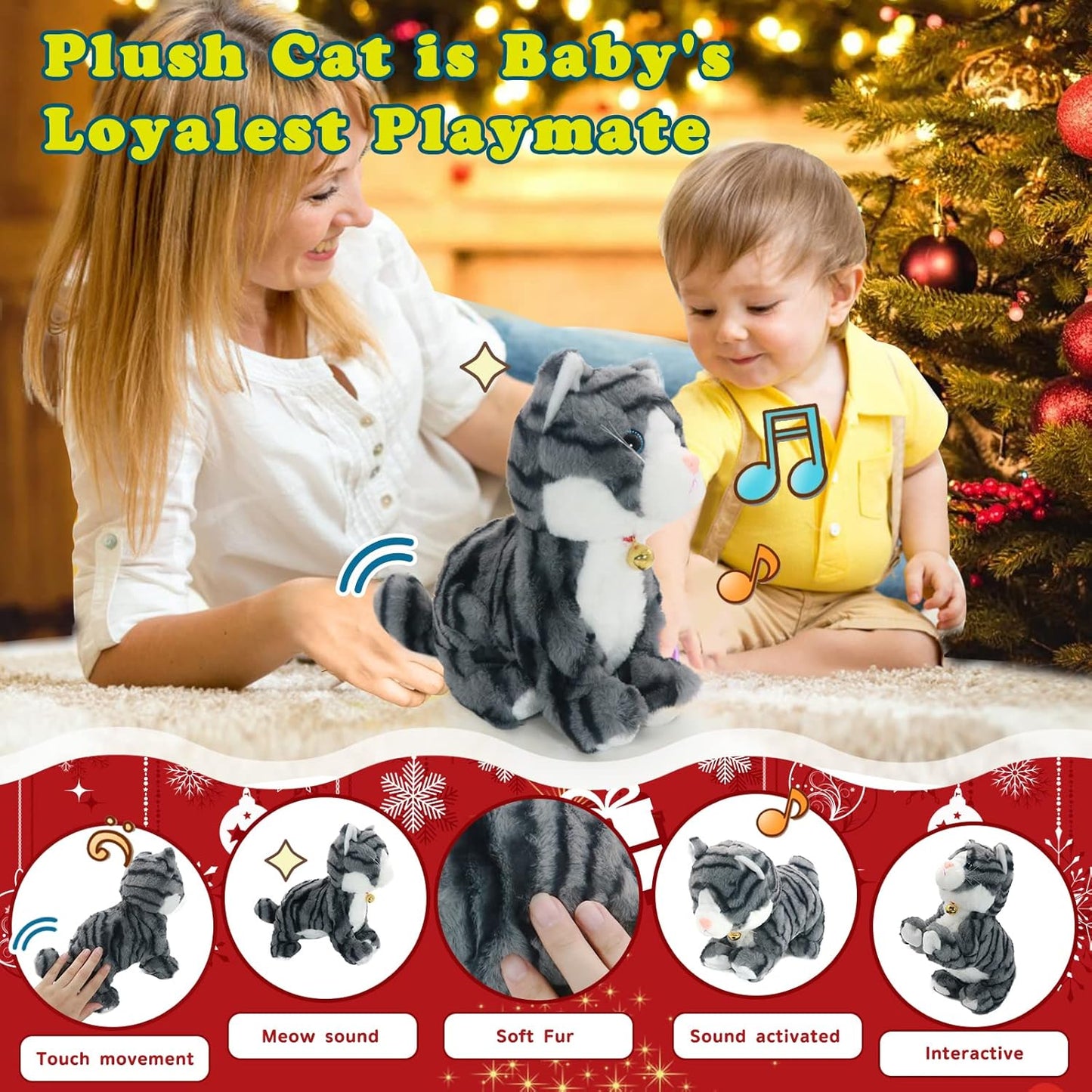 Plush Interactive LED Robotic Kitten, Electronic Pet, Animated Toy Cats for Girls & Kids