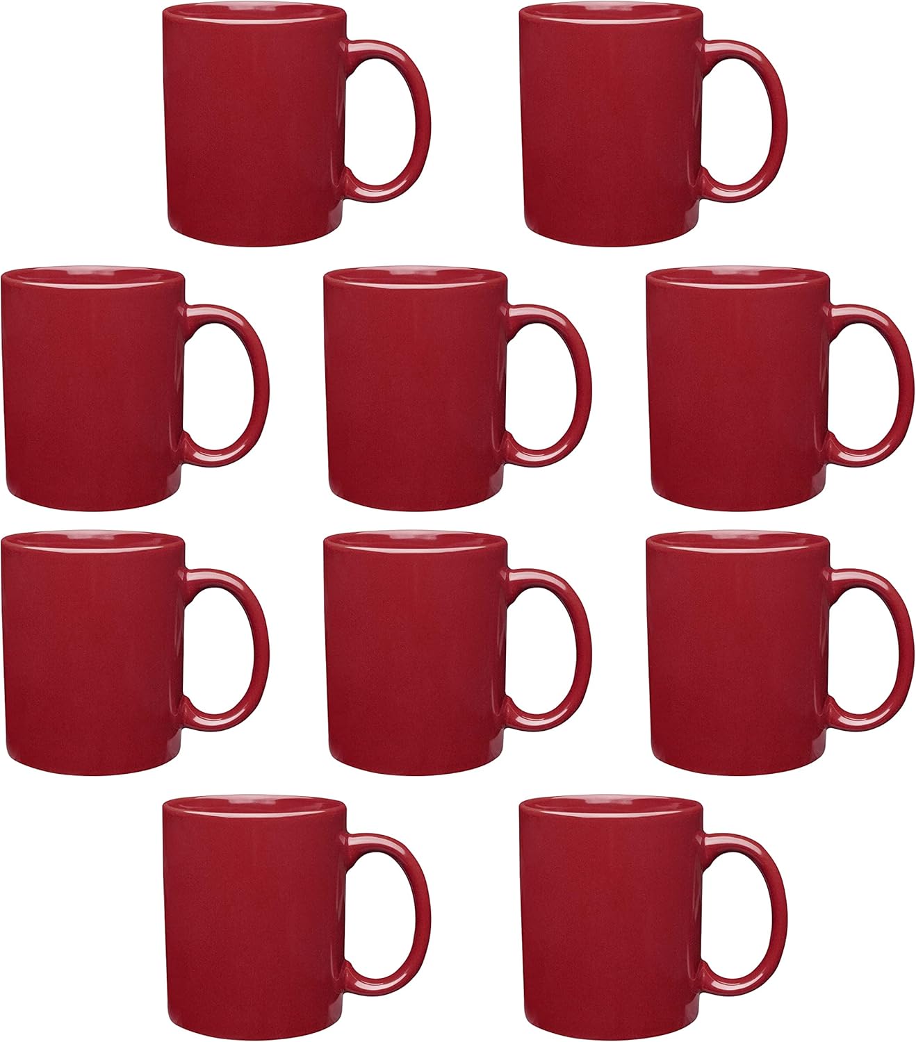 DISCOUNT PROMOS Ceramic Coffee Mugs 11 oz. Set of 10, Bulk Pack - Coffee cup set, Iced coffee cup, Gaming mug - Red