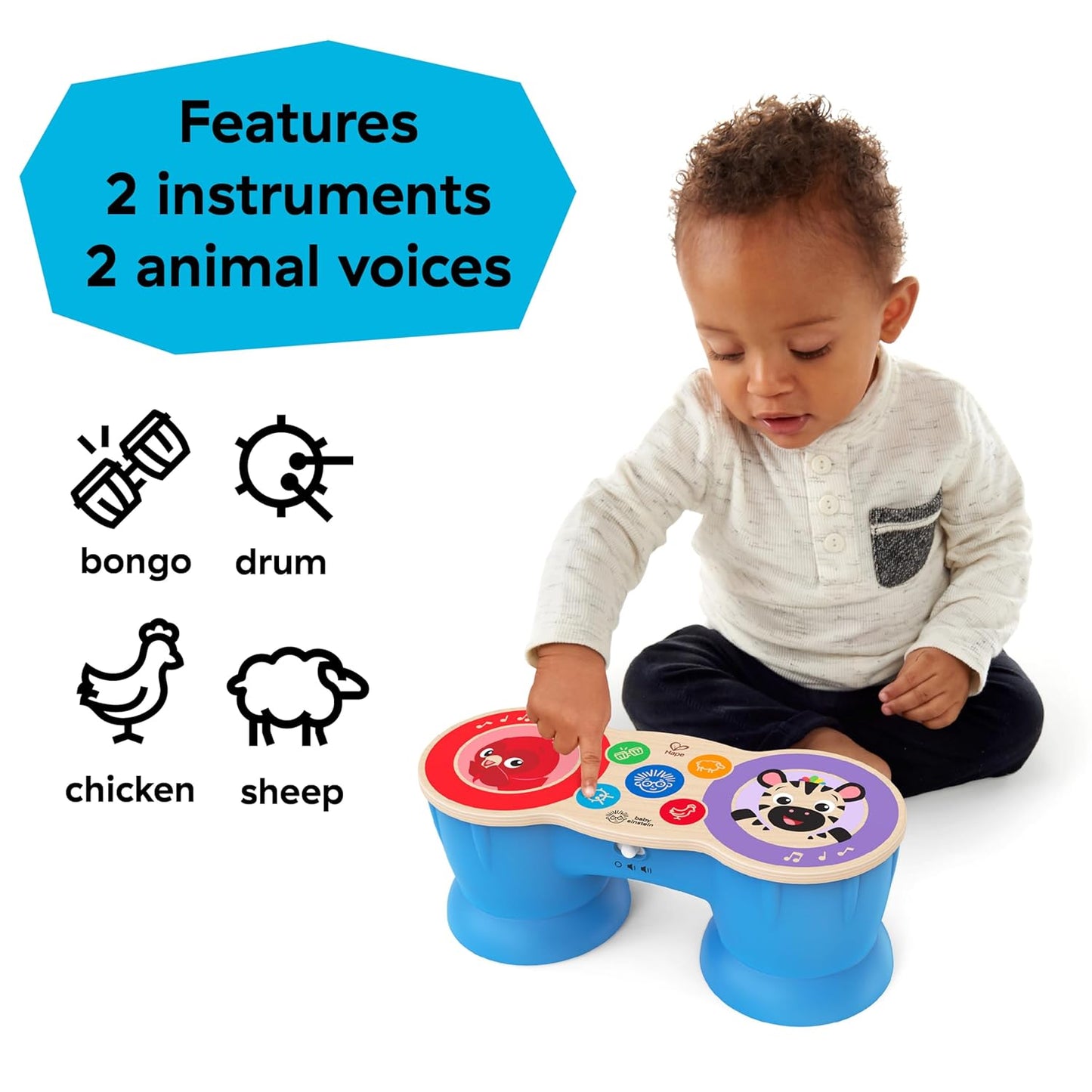 Baby Einstein Upbeat Tunes Magic Touch Wooden Drum Musical Toy Ages 6 Months +