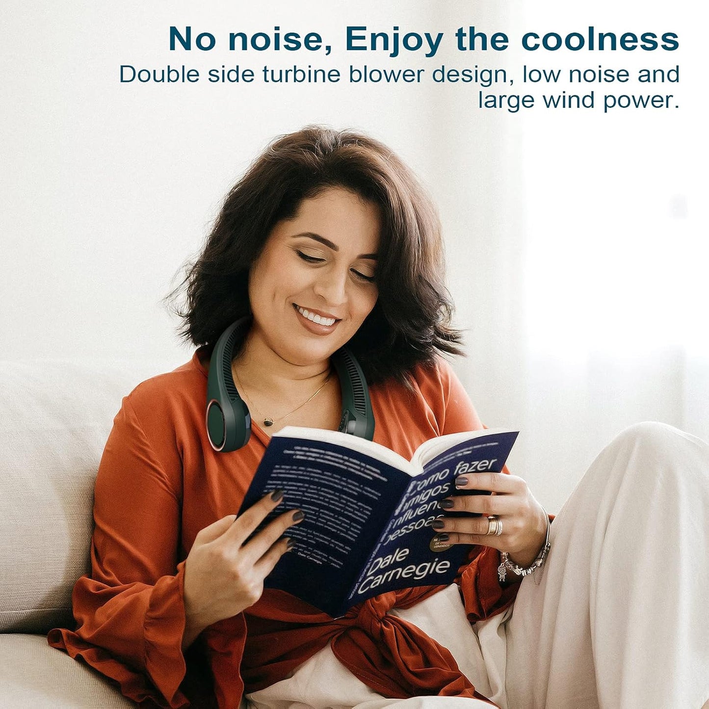 CIVPOWER Neck Fan: Portable Personal Neck Cooling Rechargeable Bladeless Fan - Hands Free 3 Speed 4000 mAh Battery USB Operated Wearable Headphone Design - for Men Women Outdoor Indoor (Dark Green)