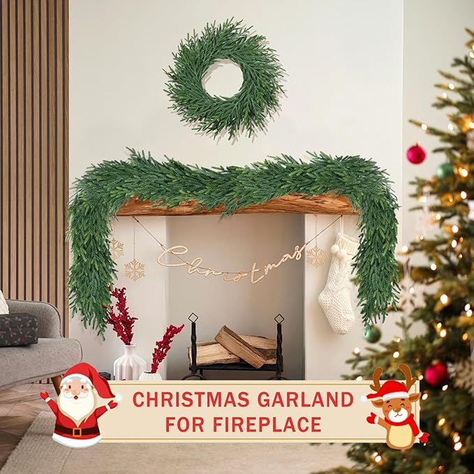 Christmas Cedar Garland for Staircase Real Touch Droopy Bendable Lifelike Faux Xmas Garlands for Decoration Christmas Green Pine Mantle Garland Thanksgiving Table Decorations Outdoor Indoor 5ft