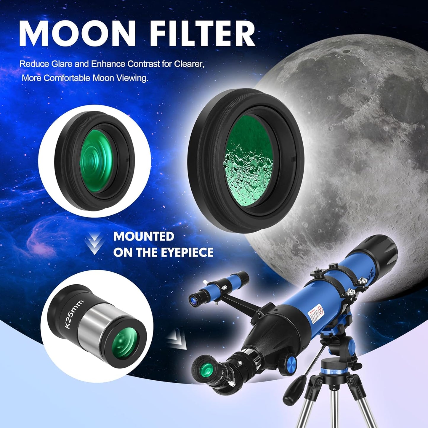 Telescope, Telescope for Adults High Powered, 90mm Aperture 800mm Professional Refractor Telescopes for Adults Astronomy Beginners with AZ Mount Stainless Tripod, Carry Bag and Moon Filter