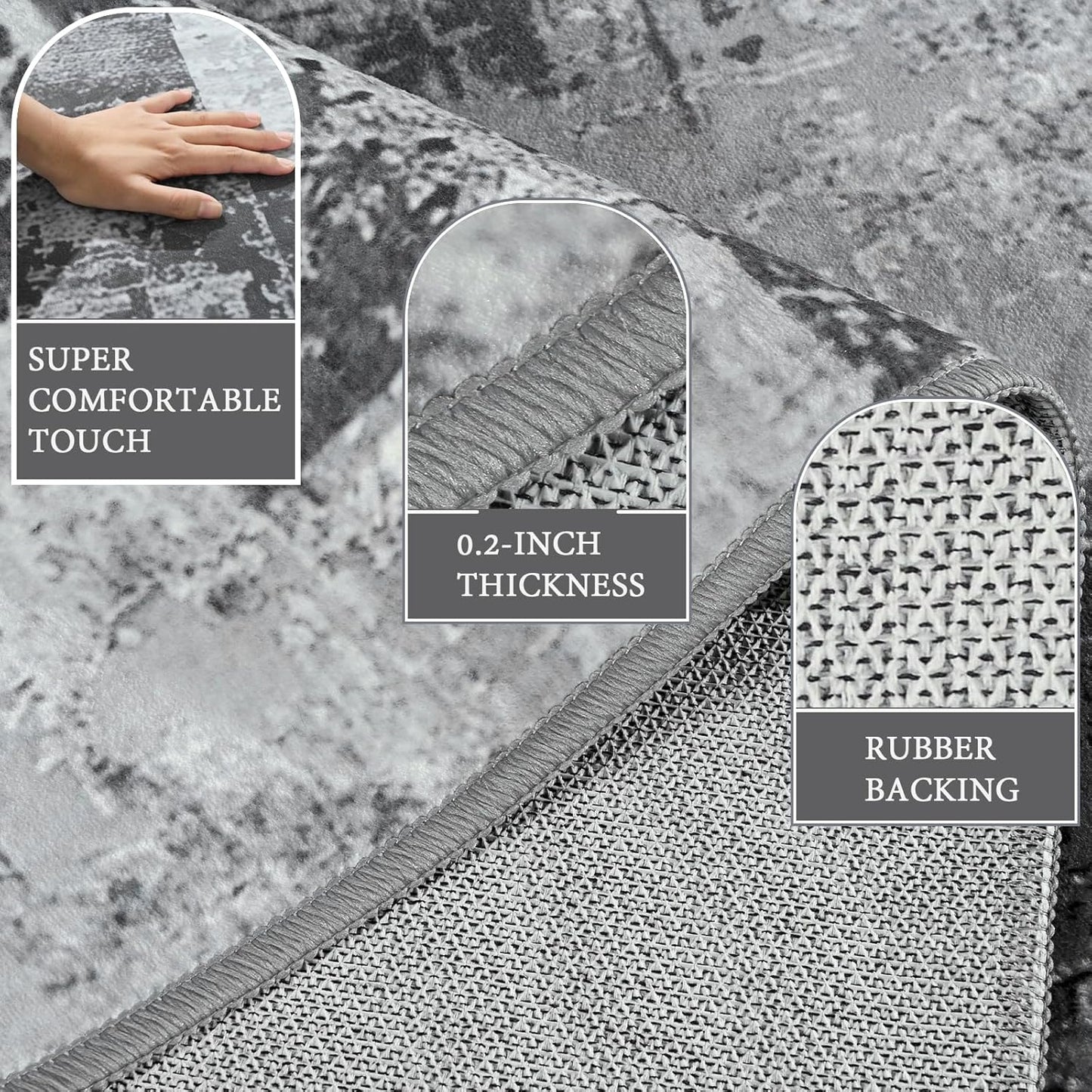 LOCHAS Rug for Living Room, Washable Soft Area Rugs for Bedroom 8x10, Abstract Carpet for Indoor Office Kids Dining Room Nursery Floor, Grey Geometric Vintage Home Decor, Non Slip, Pet Child Friendly