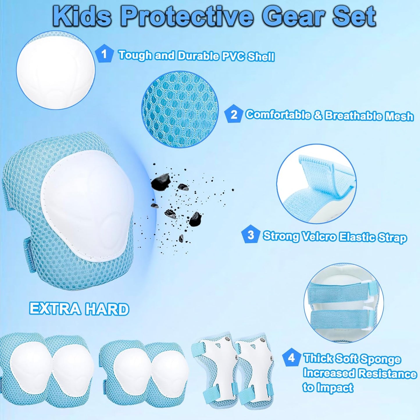 Kids Helmet Adjustable for Kids Ages 3-8 Years Old Boys Girls, Toddler Helmet with Protective Sports Gear Set Knee Elbow Pads Wrist Guards for Cycling Skateboard Scooter