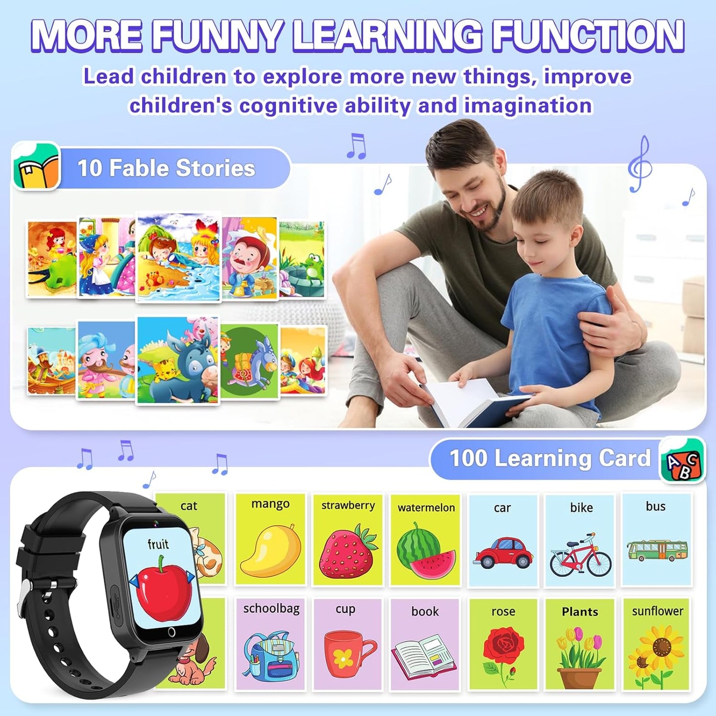 Vakzovy Kids Smart Watch for Kids with 26 Puzzle Games HD Camera MP3 Player Audiobook Video Pedometer Habit Tracking Learn Card Christmas Kid Smart Watch Boys Gift for 5-12 Year Old Toys