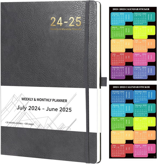 2024-2025 Planner - 2025 Planner Weekly and Monthly, Jul. 2024 - Jun. 2025, 8.5" x 11", Leather Cover Planner with Thick Paper, Back Pocket with Notes Pages - Grey