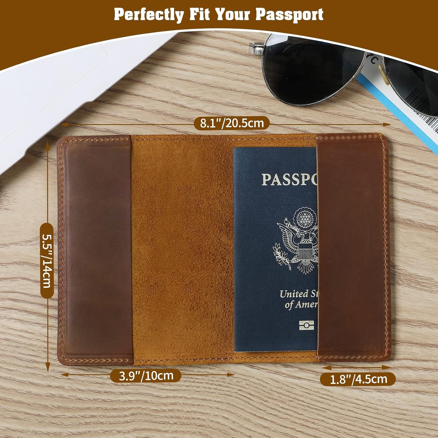 Jack&Chris Leather Passport Holder, Passport Travel Wallet Cover Case for Men Women, Leather Travel Documents Organizer Protector, JC105-Brown