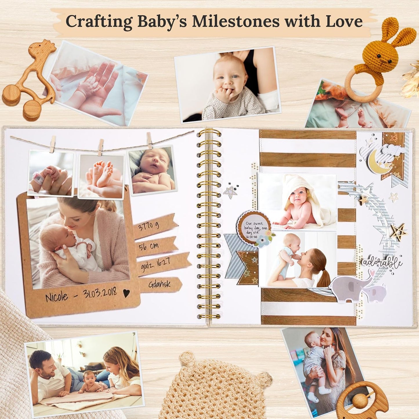 Scrapbook Photo Album Linen Cover, 10 x 10 Inch Hardcover Kraft White Pages Memory Book, for Travel Wedding Guest Book Christmas Baby Shower (40 Sheets/ 80 Pages,Red)