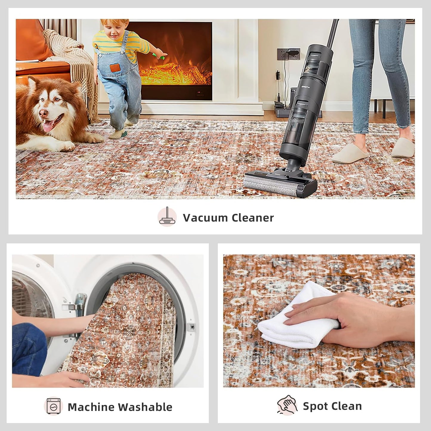 2x6 Runner Rug Non Slip Carpet Runners for Hallway 6ft Fall Runner Rugs with Rubber Backing Rug Runner for Kitchen Bedroom Vintage Distressed(Brick Red)