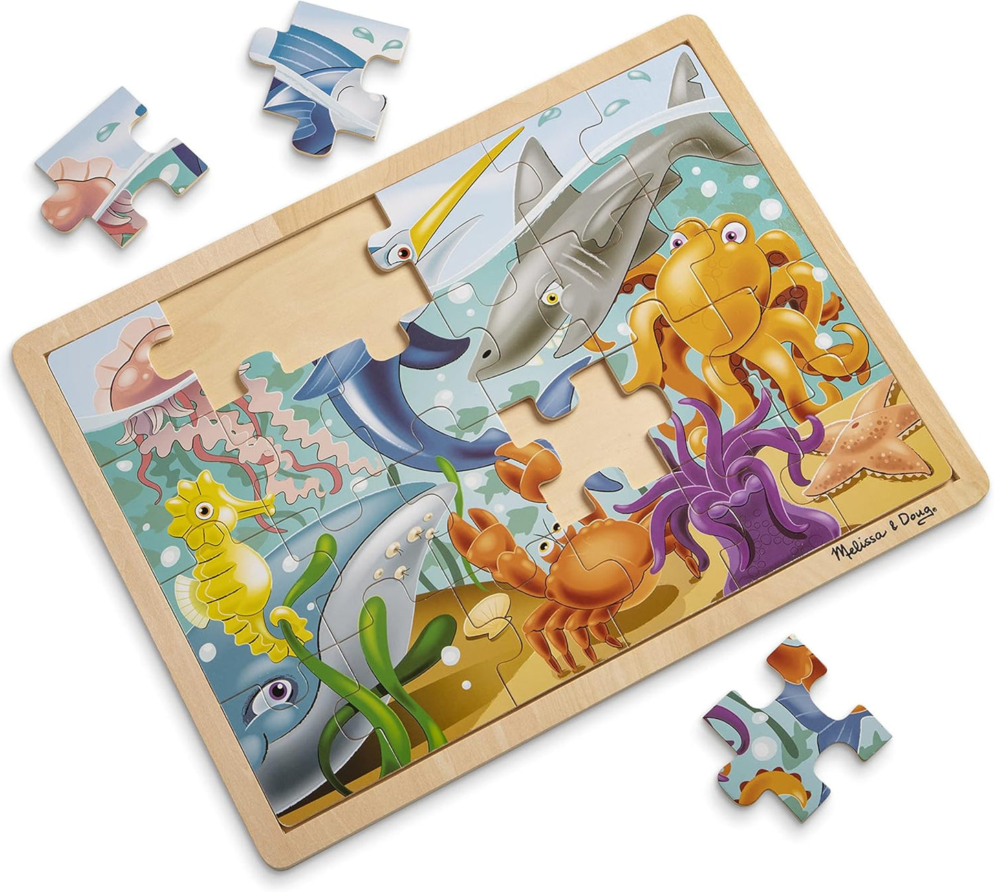 Melissa & Doug Under The Sea Ocean Animals Wooden Jigsaw Puzzle with Storage Tray (24 pcs)