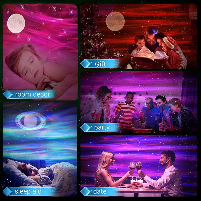 Aurora Northern Lights Projector: 60+ Light Effects White Noise Stars Sky Moon Lights for Bedroom Bluetooth Remote Timer Multi Colors, Mood Lighting Room & Classroom Decor