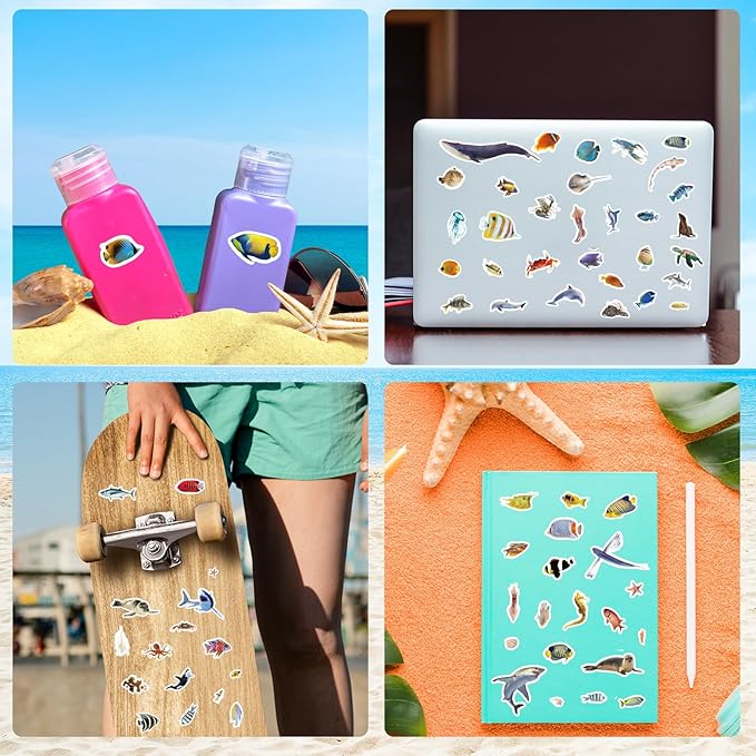 Ocean Animals Stickers 820 Count Sea Animal Fish Shark Stickers Party Favors Gifts Sticky Decor for Scrapbook Calendar Planner Gift Wrap Decor (Ocean)