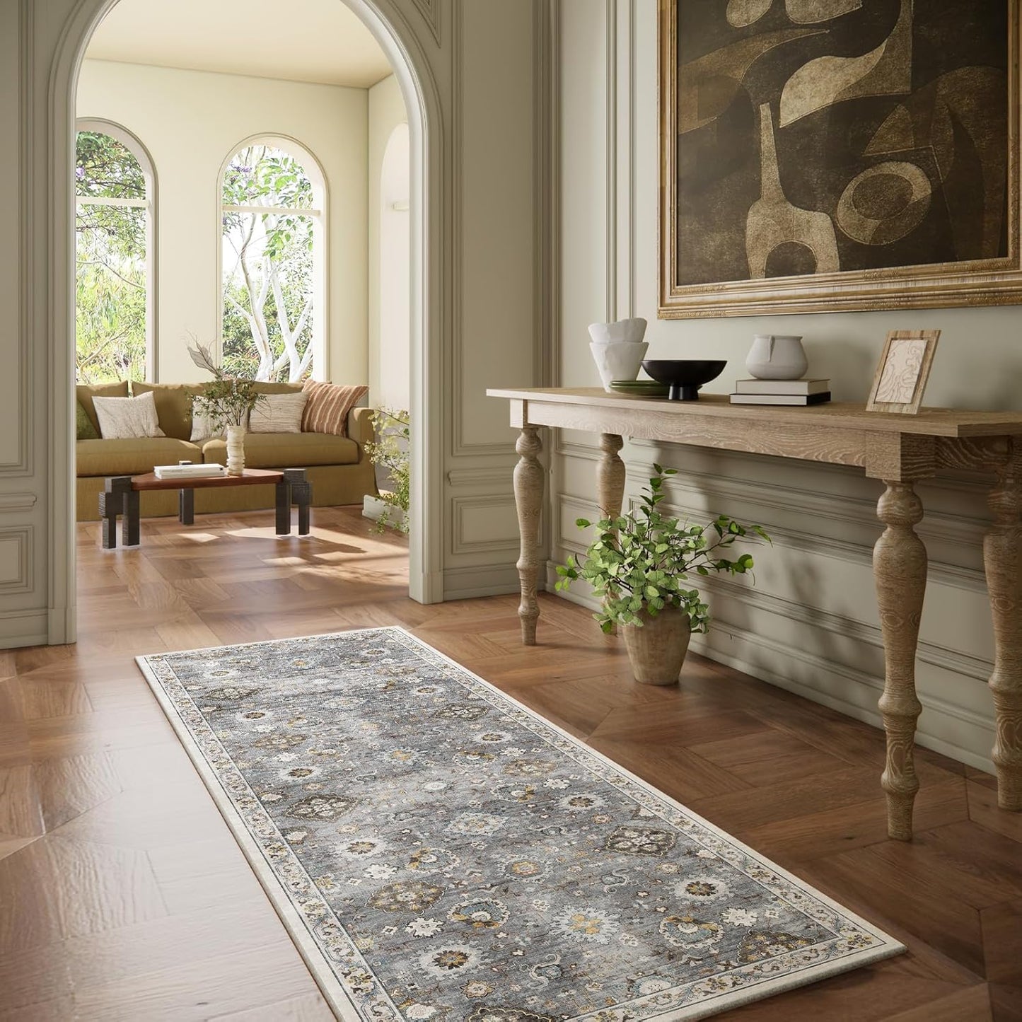 Washable Runners for Hallways Kitchen Rugs: 2'6"x8' Runner Rug Stain Resistant Non Slip Low Pile Soft Carpet Runners for Hallways Indoor Entryway Kitchen Laundry Room Bedroom Bathroom Farmhouse