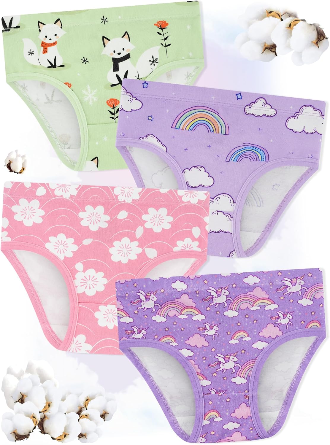 Girls' Underwear,Soft Cotton Tagless Panties for Toddlers' & Little Kids' Comfort,Breathable Briefs,8-Pack