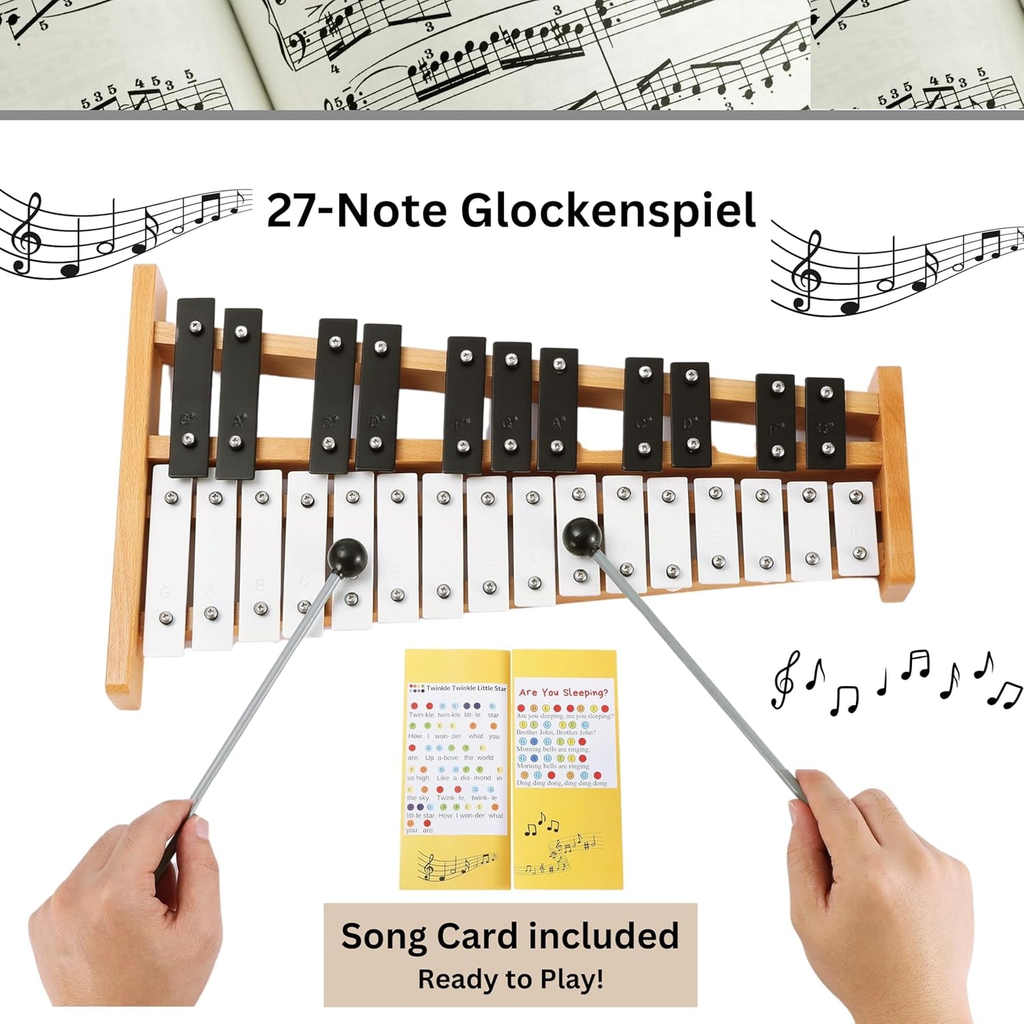 Xylophone + Rubber & Wooden Beaters| 27 Notes Glockenspiel for Adult & Kids| Professional Xylophone Instrument Music Teaching| Gifts Includes Song Book and Carry Case