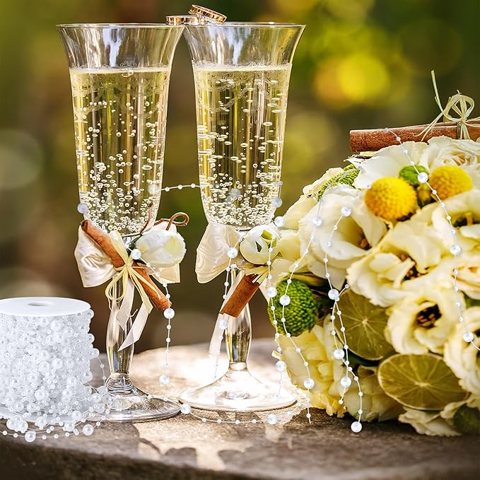 JULBEAR Beads Garland Decoration,1Rolls 131Feet White Christmas Pearl Strands Chain Bead Garland for Christmas Tree Fireplace Wreath Gift Bouquet Crafts Wrapping Wedding Party Centerpieces Decoration