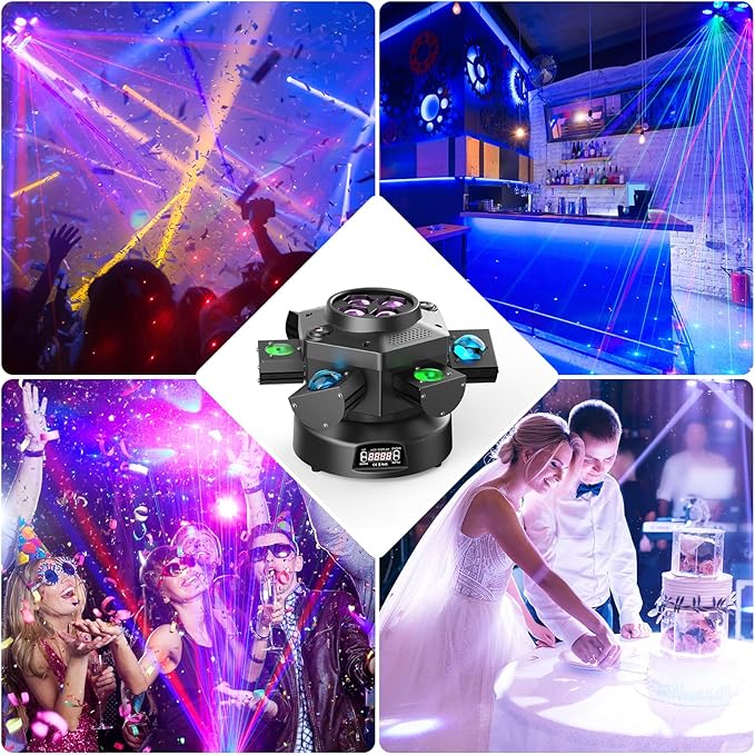 4-Pack Moving Head DJ Lights,150W Party Light with Mixed Lighting Effects, 6 Arms Stage Light Support DMX-512 & Sound Activated, Stage Lights for Party Disco KTV Wedding Club