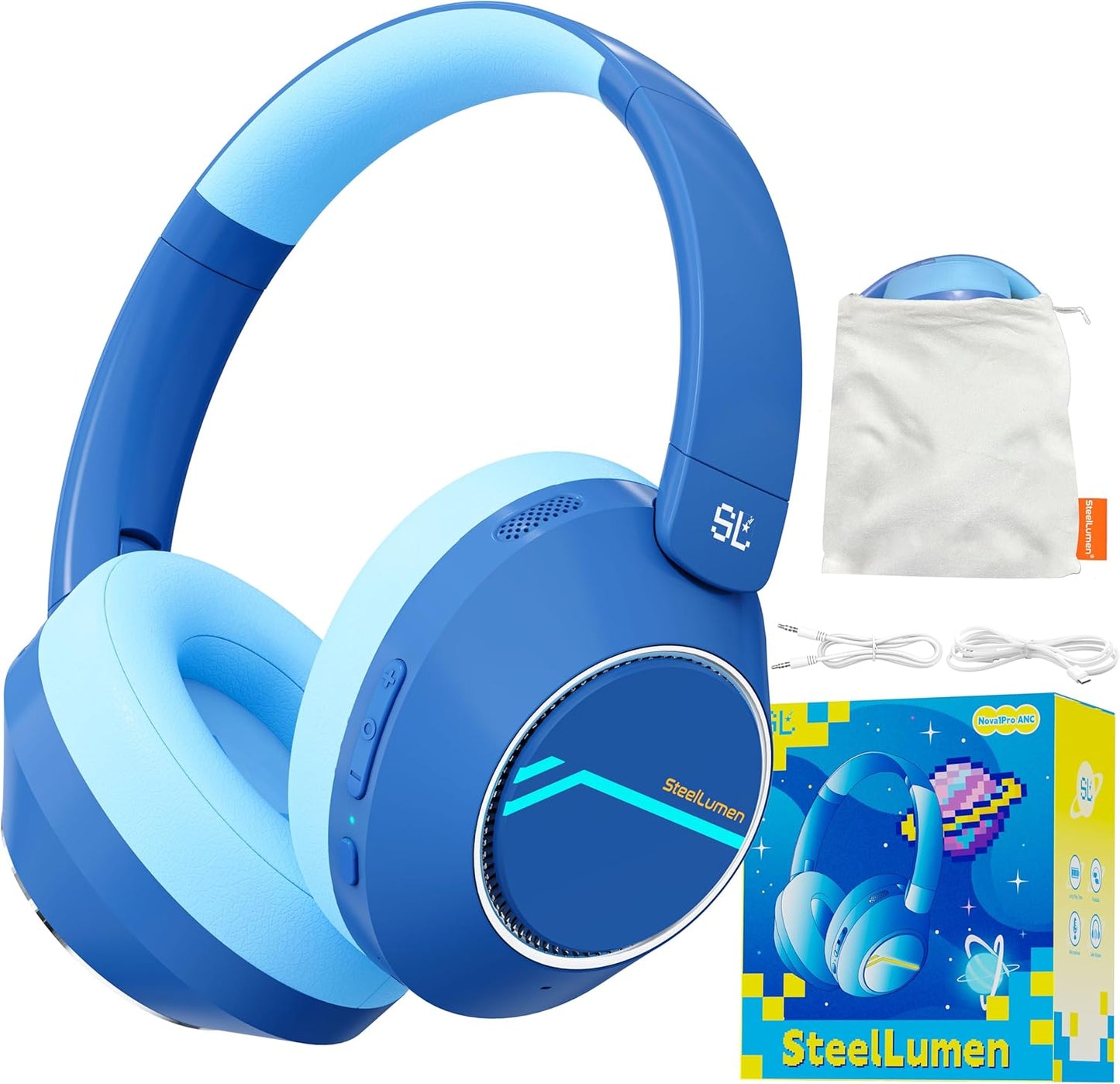 Nova1Pro Active Noise Cancelling Headphones for Kids, 3-Level Safe Volume 75/85/94dB, ANC Safe Wireless Listen, Type C Fast Charging, Bluetooth 5.4 with Mic, boy Girl for School, Travel & Airplane