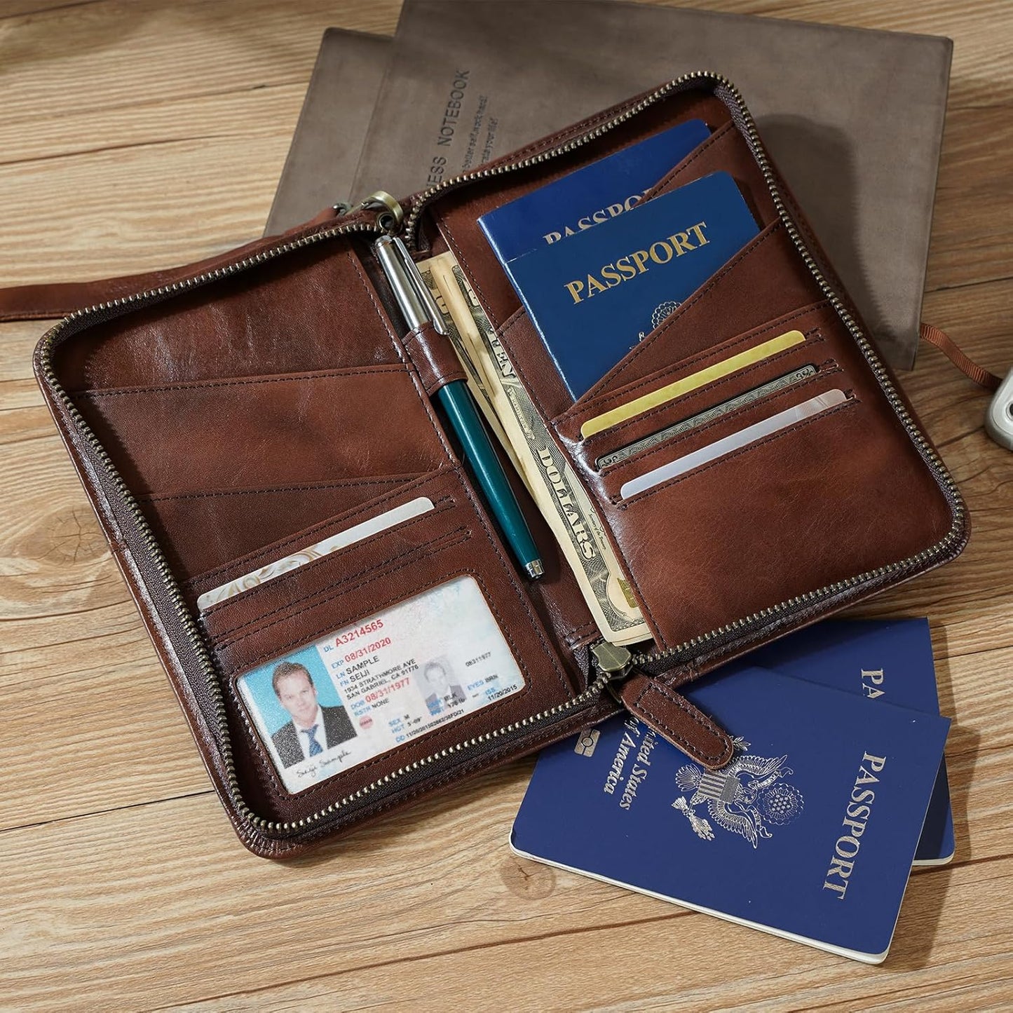 Polare Full Grain Leather Passport Holder Cover Case for Men and Women RFID Blocking Family Travel Wallet Holds 6 Passports