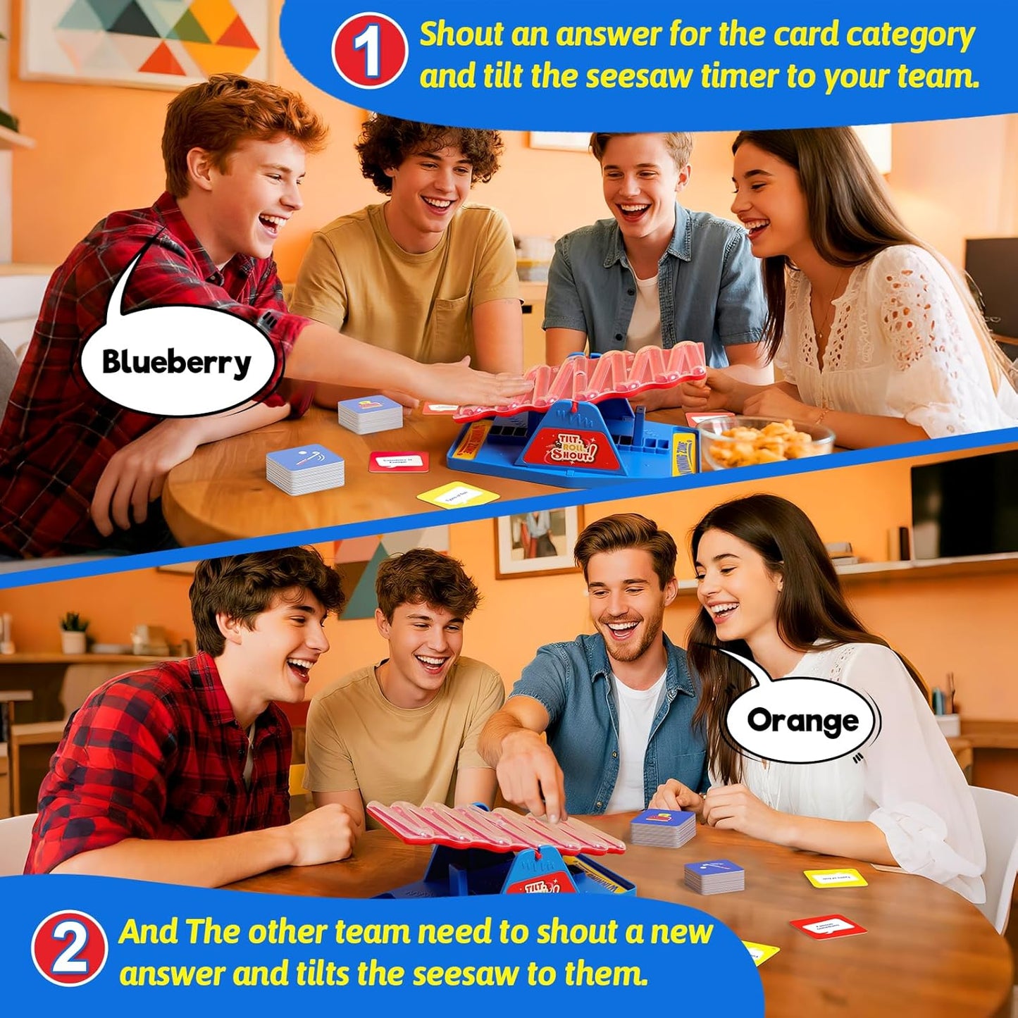 Tilt and Shout Game, Family Board Game for Adults & Teens & Kids Age 10+, Speedy Fast-Paced Party Games for Game Night, Birthday Gifts, Category Cards & Seesaw Timer, 2-8 Players