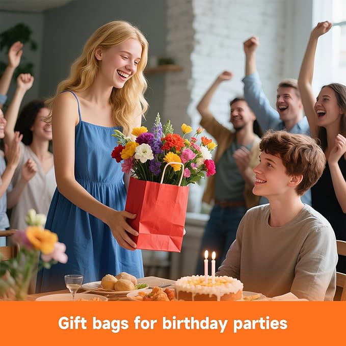 METAPRINT 24 Pcs Rainbow Paper Gift Bags with Handles in Bulk, 5.8x3.2x8.25 inch Small Kraft Paper Bags for Birthdays, Party Favors, Wedding (6 Colors)