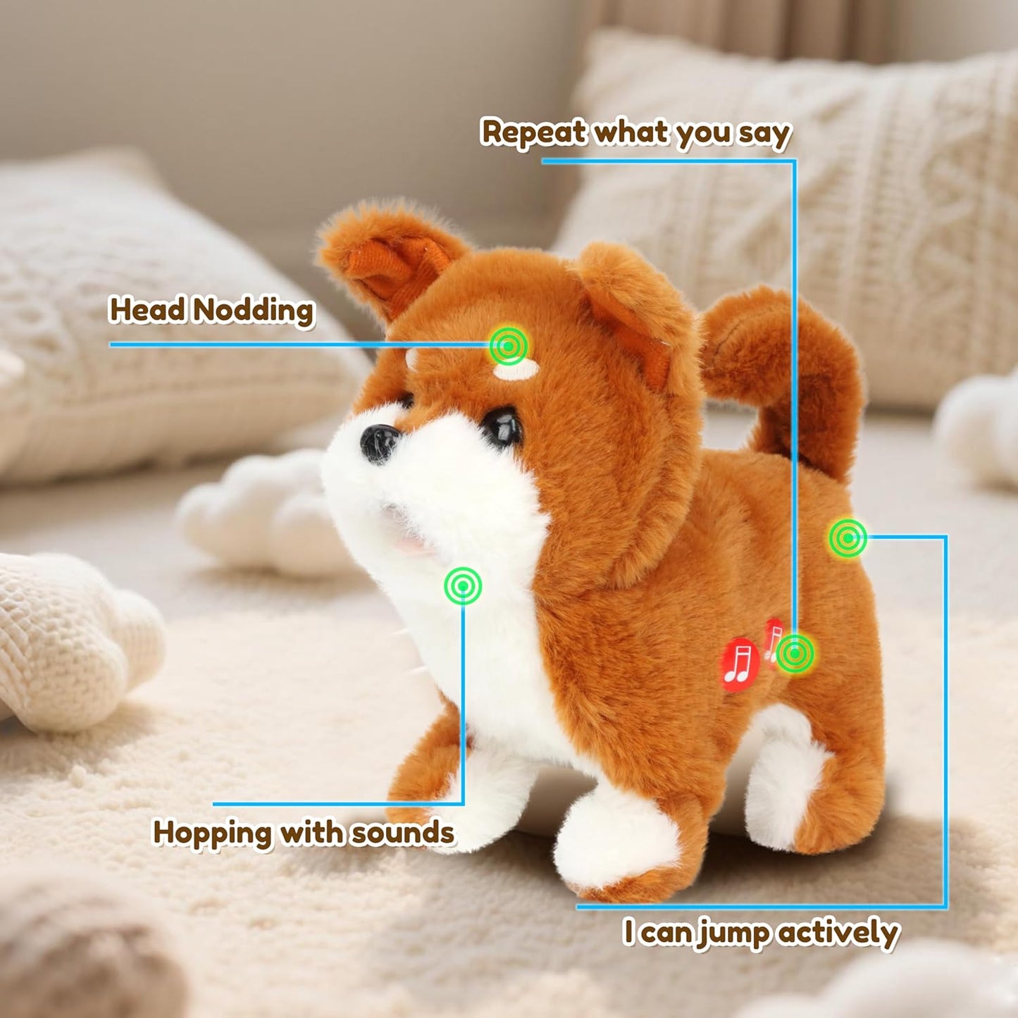 Easfan 7" Electric Walking Plush Dog Toy Interactive Talking Musical Plush Toy Brown Puppy Birthday Gifts for Kids Toddlers