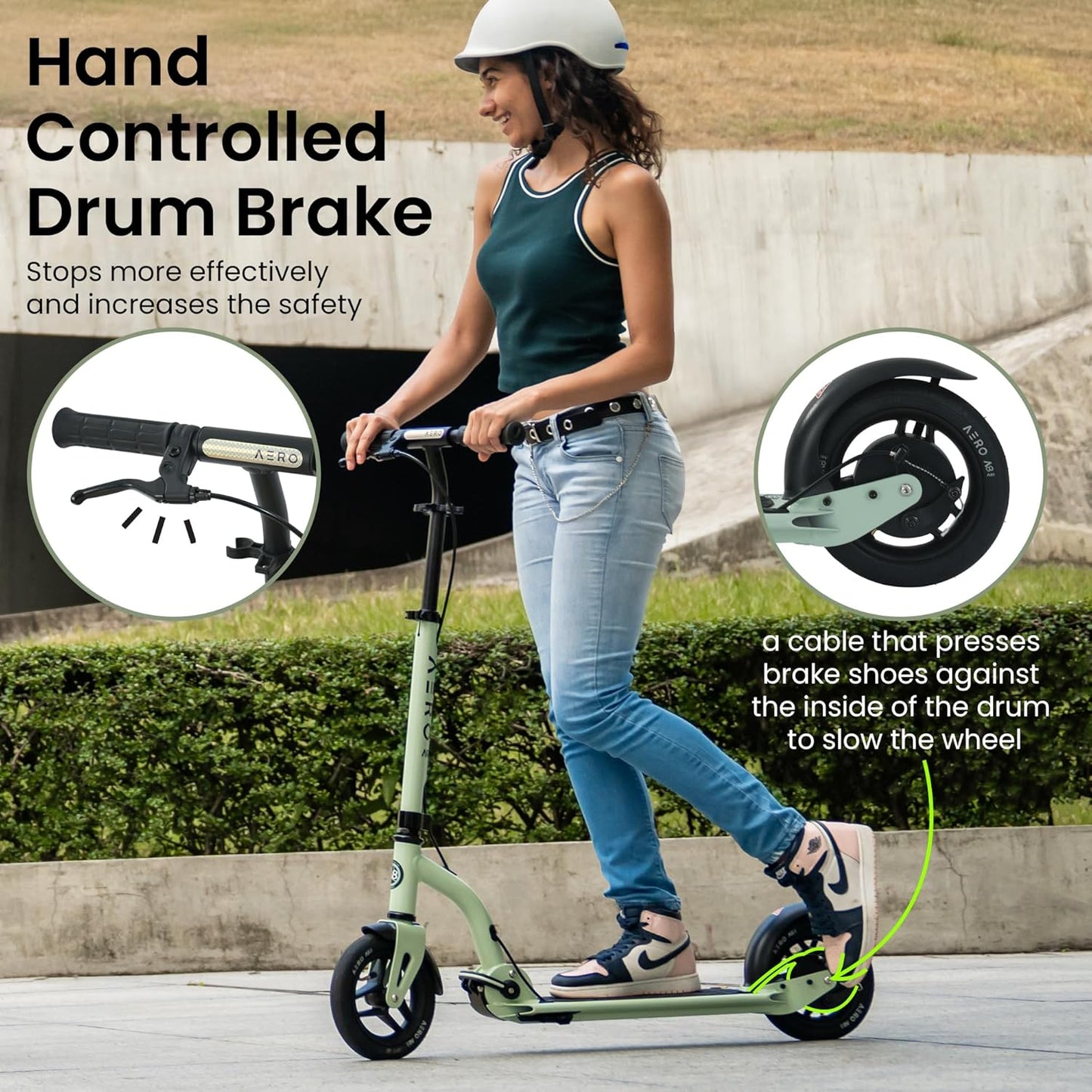 Aero Big Wheels Kick Scooter for Kids 6+, Teens & Adults | Light Up Wheels, Hand Brake, Rubber Deck Mat & Shock Absorption | Foldable & Height Adjustable