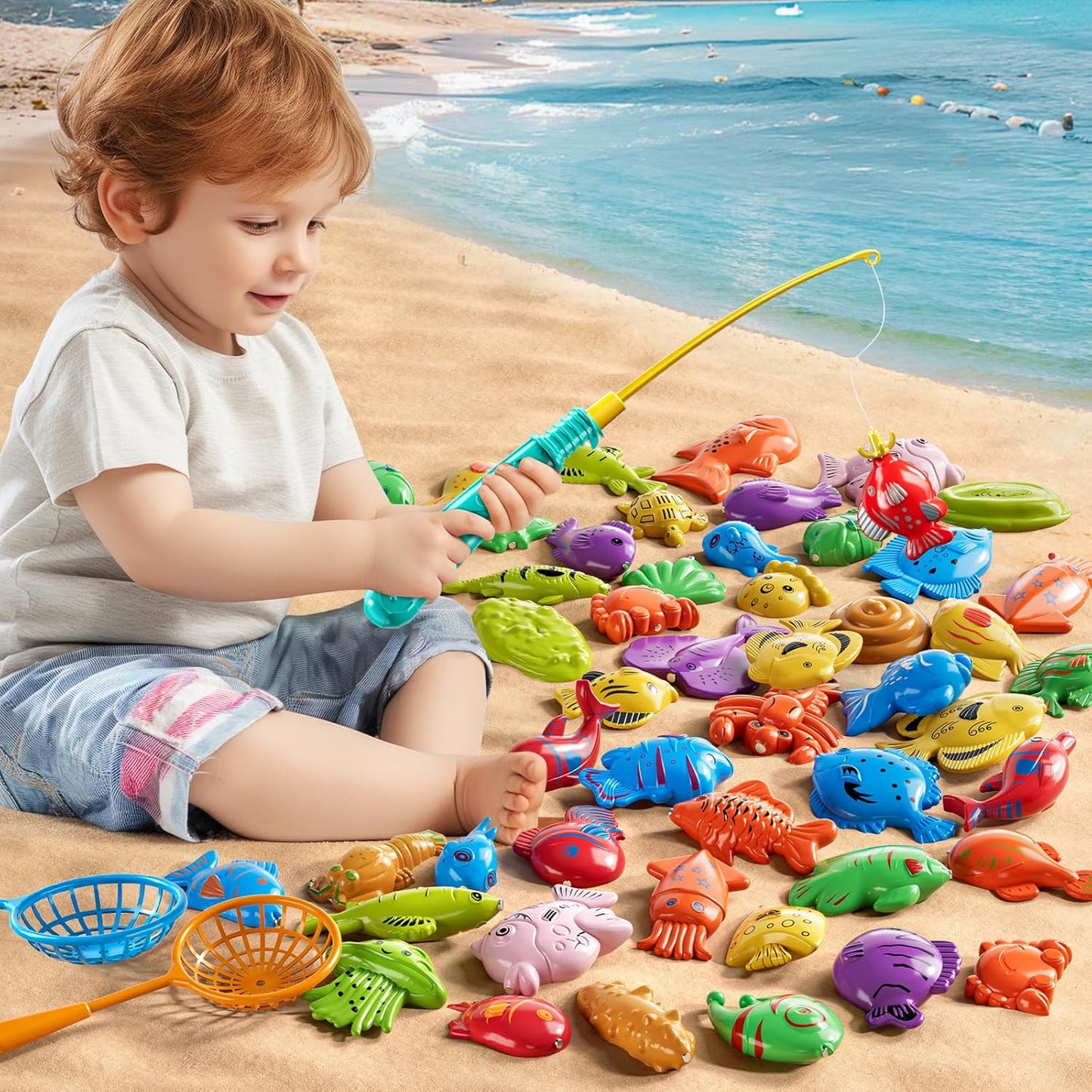 Magnet Fishing Game for Kids 3 4 5 6 7 8 Years Old - Pool Bath Toys for Toddlers, Pole Rod Net, Floating Fish Toys, Outdoor Party Toys for Boys Girls Kids Age 3-8 8-12 Year Old