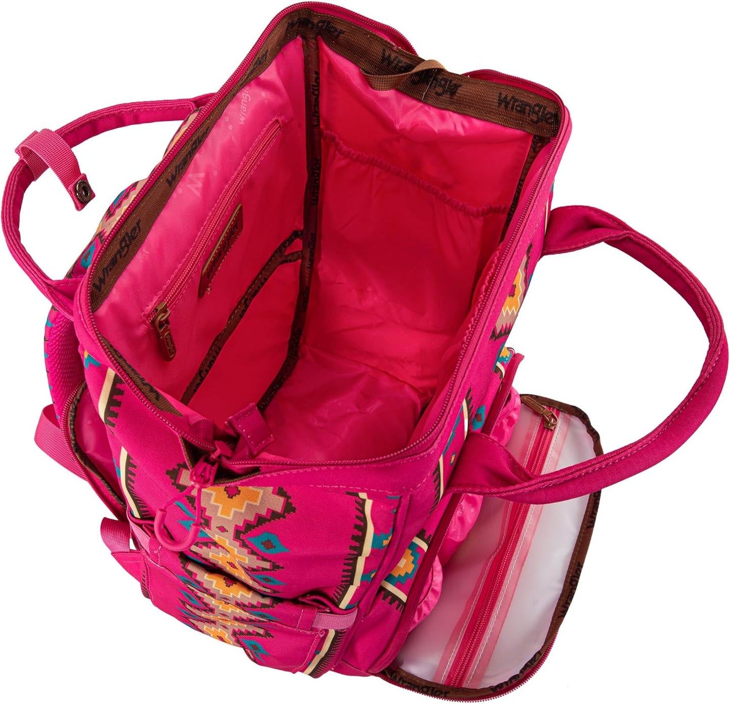Wrangler Aztec Backpack Organized Daypack Travel Baby Bag with Stroller Strap and Side Bottle Pockets