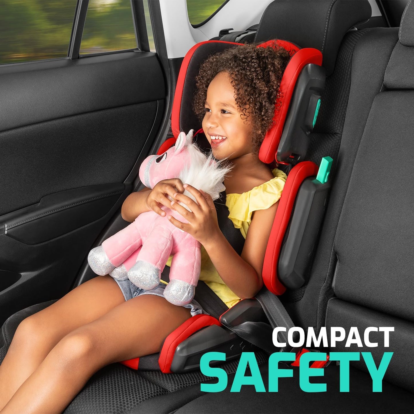 Mifold Hifold Adjustable Kids High Back Booster Car Seat with Strap – Racing Red