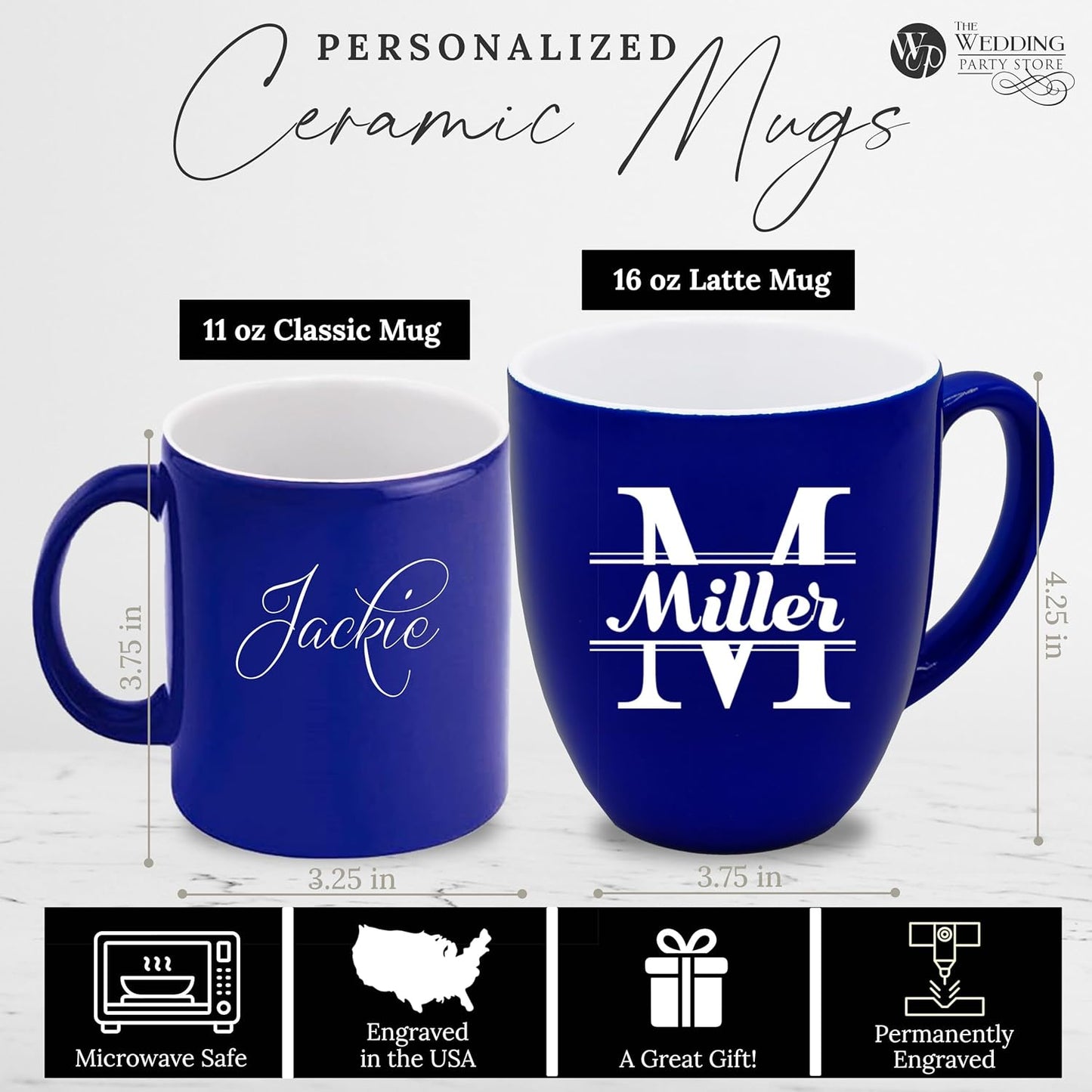 Custom Engraved Coffee Latte Mug - Personalized Coffee and Tea Cup (Blue)
