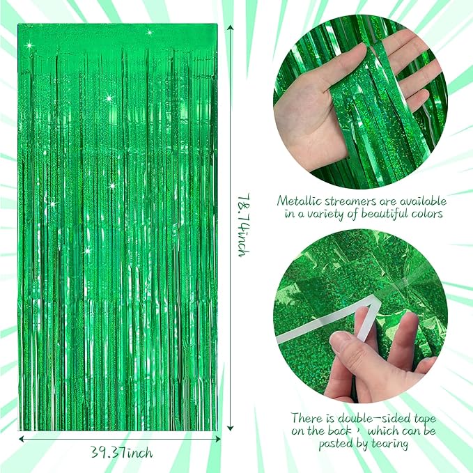 Tinsel Curtain Backdrop Green Birthday Party Decorations 5 Packs Glitter Foil Fringe Curtain Decor Streamers Photo Booth for Christmas Wedding Halloween Graduation
