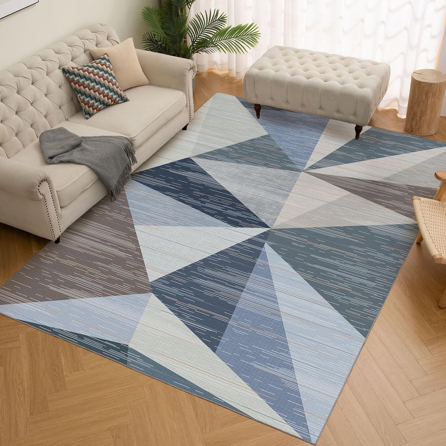 HOMFINE Washable Modern Area Rug - Geometric Style 5x7 Rugs for Living Room, Bedroom, Machine Washable Rug Soft Non Slip Non Shedding Area Rug - Blue, 5'x7'