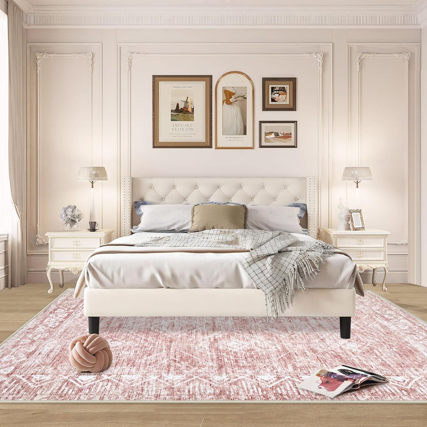 Moroccan Large Area Rug 6x9 - Soft Machine Washable Geometric Boho Distressed Farmhouse Rug Morden Stain Resistant Indoor Floor Carpet for Bedroom Dining Table Nursery Home Office(6'x9',Pink)