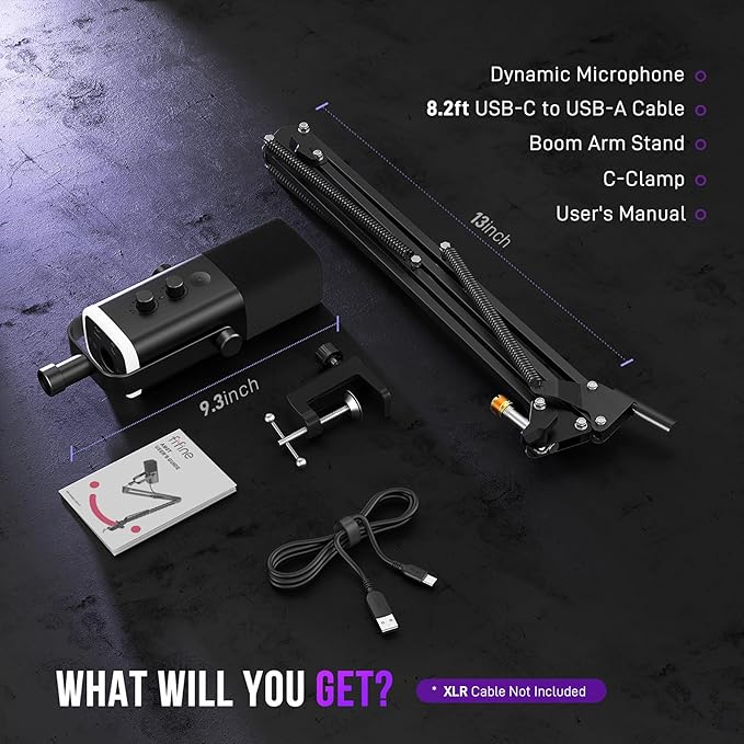 FIFINE XLR/USB Gaming Microphone Set, Dynamic PC Mic for Streaming Podcasting, Computer RGB Mic Kit with Boom Arm Stand, Mute Button, Headphones Jack, for Recording Vocal Voice-Over-AmpliGame AM8T