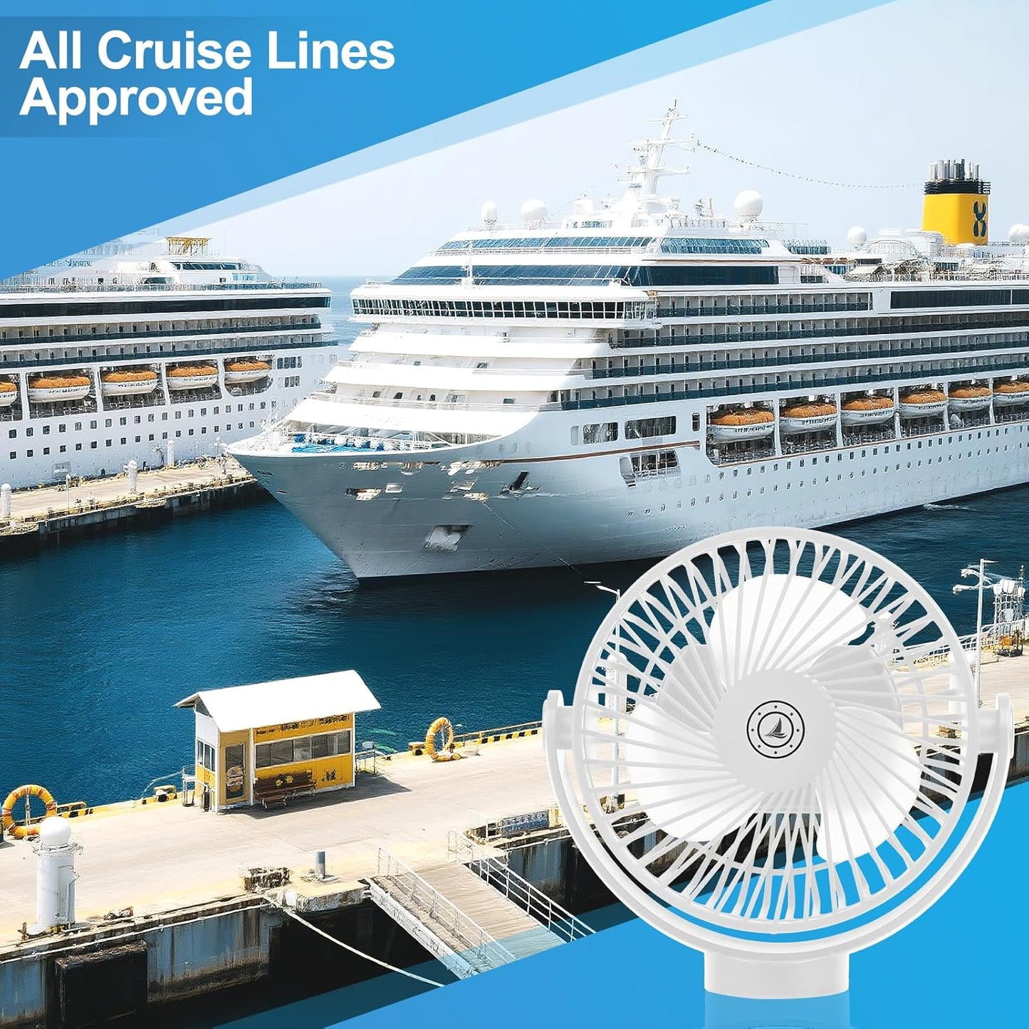 Magnetic Cruise Fan with 12000mAh Battery - Portable Cabin Air Circulator, 3-Speed LED Desk Fan with Timer, Power Bank & Ceiling/Wall Mount, Cruise Ship Approved for Travel (White)