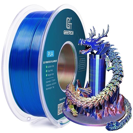 Geeetech Silk PLA Tri Color Filament 1.75mm 3D Printer Filament, Coextrusion Red Blue Green Tri-Colors Metal-Like Shiny Silk PLA Filament, 1kg (2.2lbs) 1 Spool, Dimensional Accuracy +/- 0.02 mm