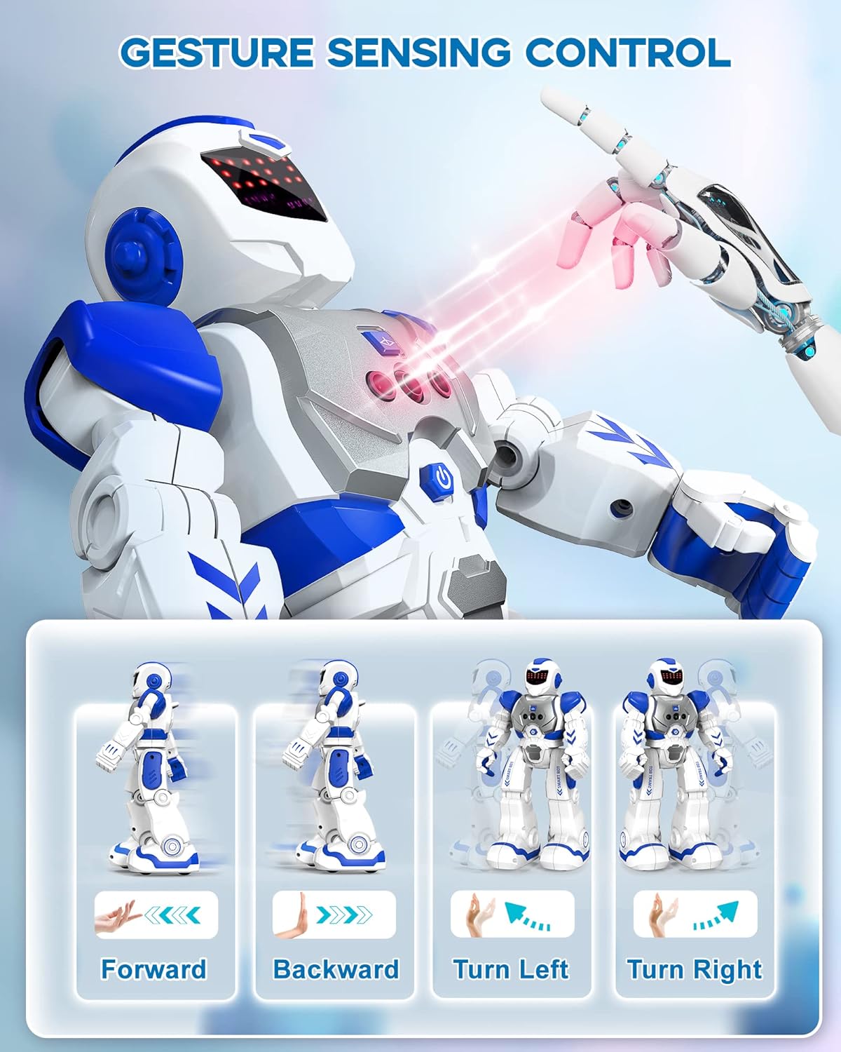 SONOMO Toys for 6-9 Year Old Boys, Girls RC Robot Gifts for Kids Intelligent Programmable Robot with 2.4GHz Sensing Gesture Control - Upgraded Version (Blue&White)