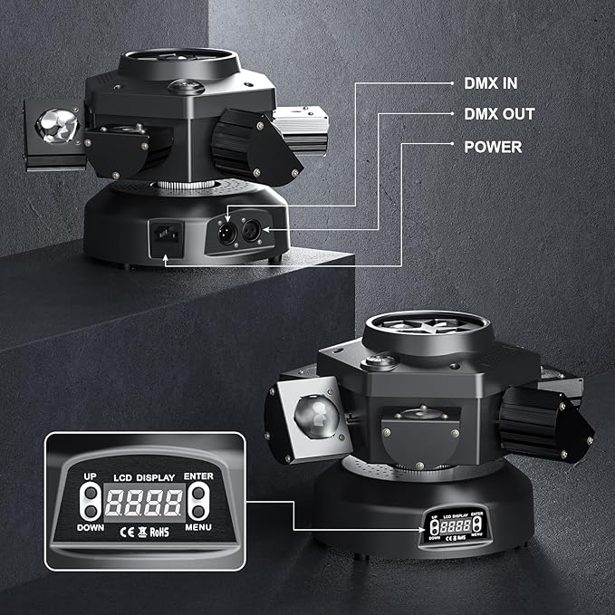 Moving Head DJ Lights, 150W RGBW LED Moving Head Light with Mixed Lighting Effects, 6 Arms Party Lights Support DMX-512 & Sound Activated, Stage Lights for Party Disco KTV Wedding Club