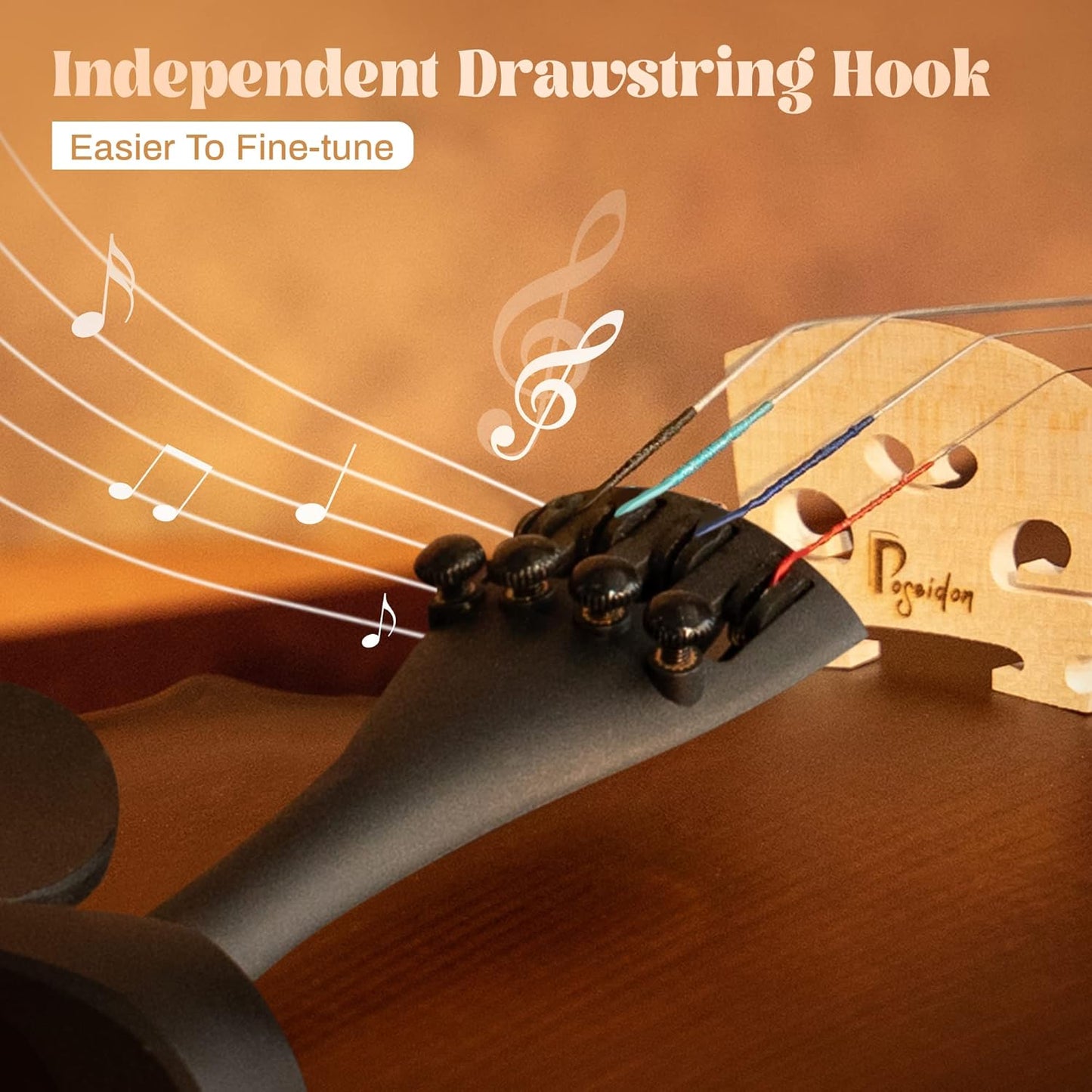 Poseidon 3/4 Violin Set for Beginner - Premium Handcraft Violin for Kids Adults with Hard Case, Bow, Rosin, Extra Violin Strings 3/4 Full Set, Shoulder Rest, Clip-on Tuners - Matte Brown