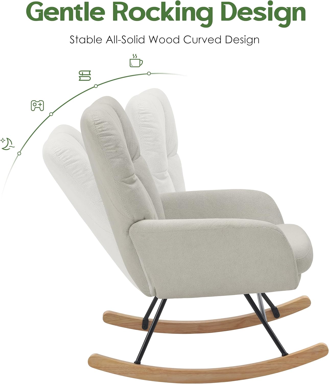 Rocking Chair Nursery, Teddy Baby Nursery Rocking Chairs, Modern Nursing Chair for Breastfeeding, Nursery Rocker for Small Spaces Indoor, Accent Glider Chairs for Living Room, Bedroom, Beige