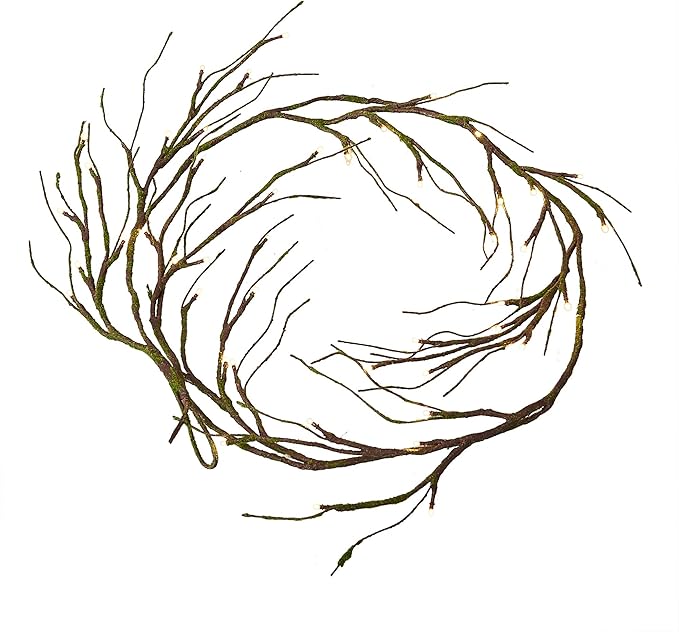 Hairui Mossy Garland Lights 6FT 48 LED Battery Operated Lighted Twig Vine with Timer for Halloween Christmas Party Decoration Indoor Outdoor Use