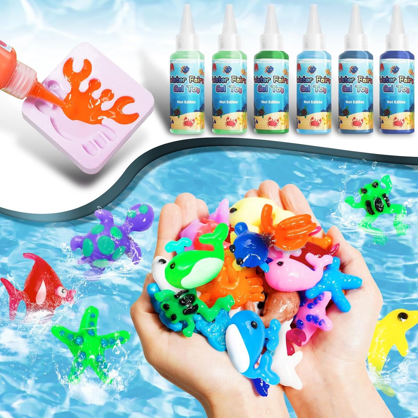 Glow in The Dark Water Craft Toy DIY Elf Kit for Boys Girls - 20 Color Gel & 12 Molds DIY Water Pets, Magic Craft Kit in Water Creative Handmade Water Art Set for Kids Age 3 4-8 8-12