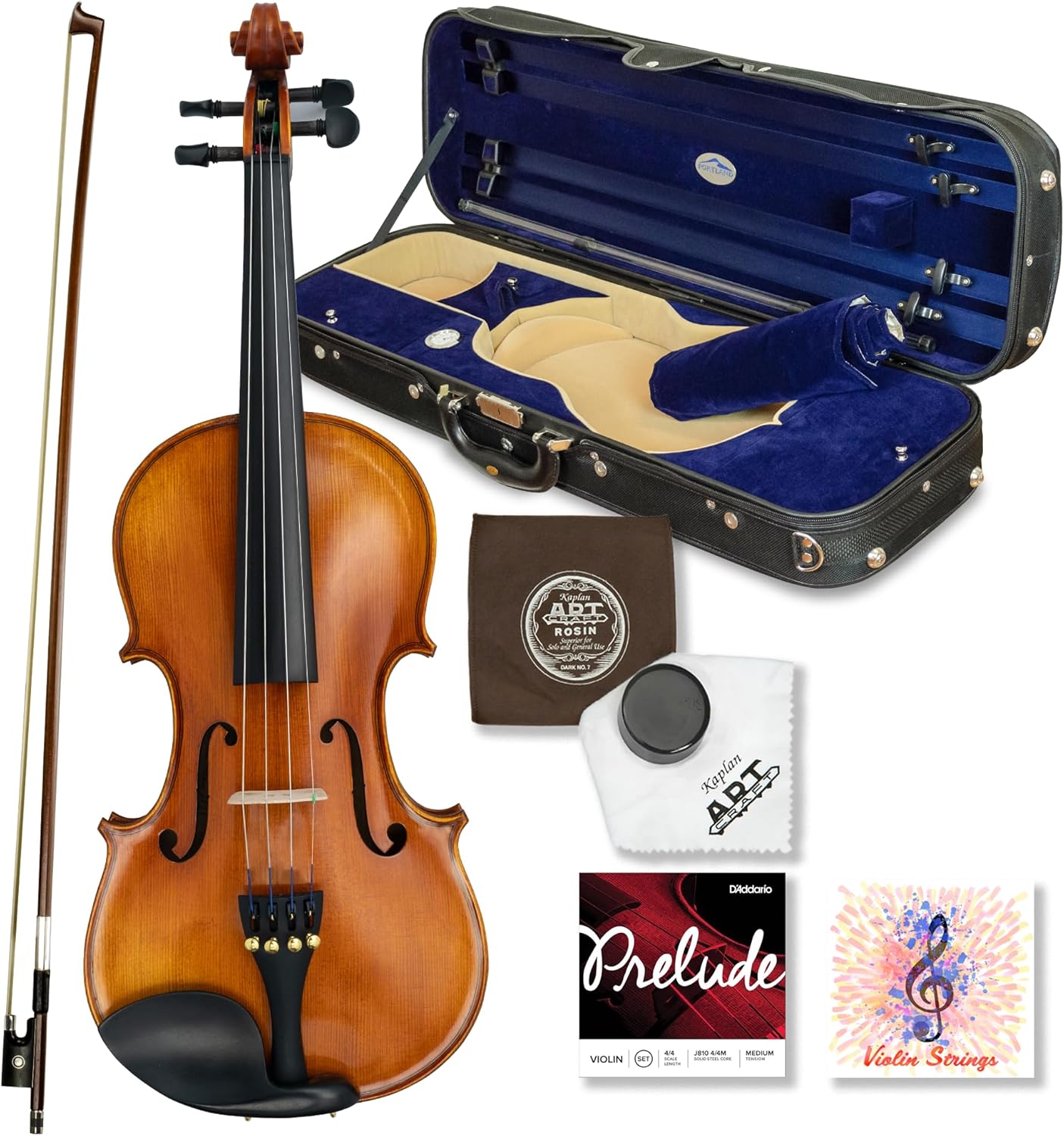 Kennedy Violins Louis Carpini G2 Violin Outfit CLEARANCE Carrying Case and Accessories Included - Solid Maple Wood and Ebony Fittings (1/8)