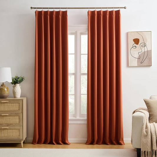 KEQIAOSUOCAI Antique Copper Burnt Orange Pinch Pleated Blackout Curtains for Bedroom 2 Panels Set, Fall Decor Boho 70s Window Drapes 84 Inches Long for Living Room W40 x L84