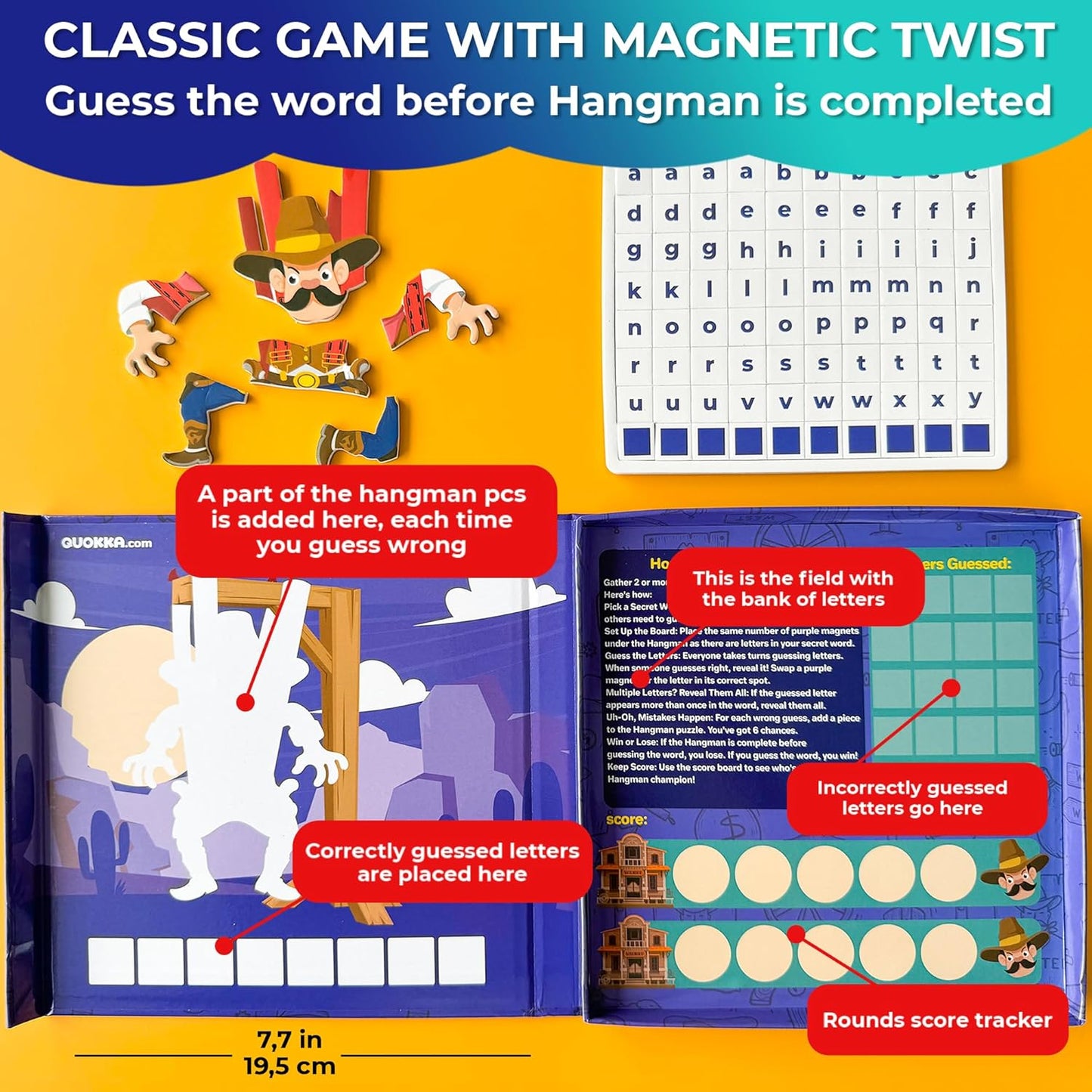 QUOKKA Magnet Game for Kids 3-5 - Hangman Game Kids Ages 4-8 - Travel I Road Trip I Plane I Car Ride - Magnetic Toddler Travel Toys