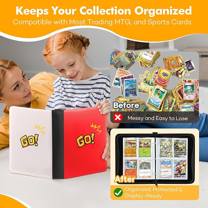 480-Card Binder – 4-Pocket Trading & Gaming Card Album with 60 Removable Sleeves, Portable PU Leather Zipper Case with Handle, Fits MTG & Sports Cards – Gift for Collectors